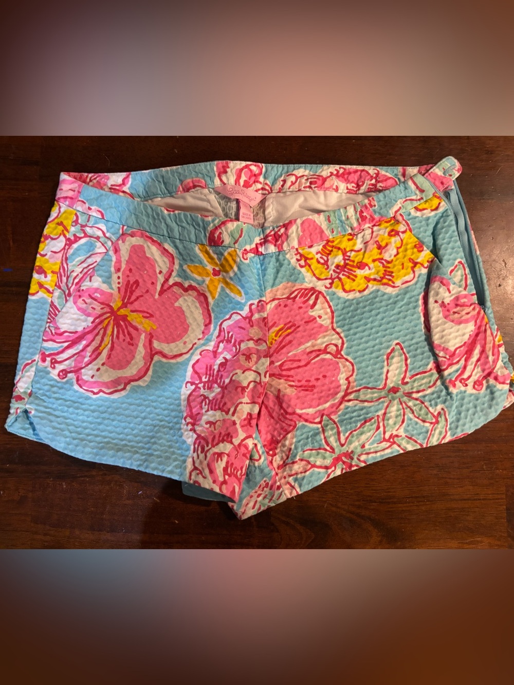 Lilly Pulitzer Turquoise Floral High-Waist Shorts - Pink & Yellow Blossoms
